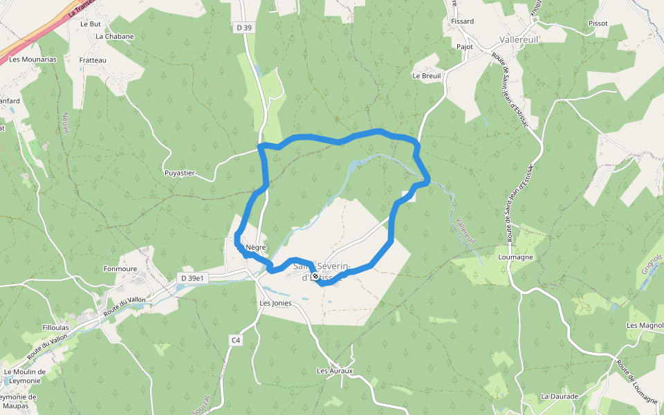 Promenade du Bost walking route map in Saint-Séverin-d'Estissac