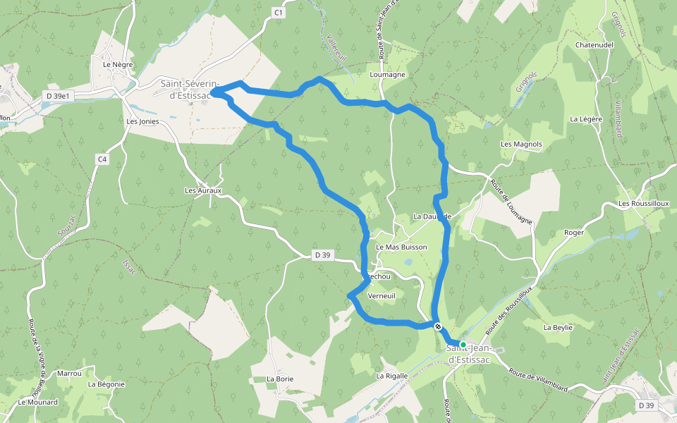 Boucle de Saint-Jean-d'Estissac walking route map in Saint-Jean-d'Estissac