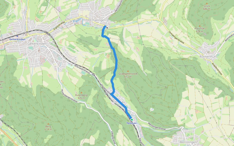 Tecknau - Ormalingen walking route map in Tecknau