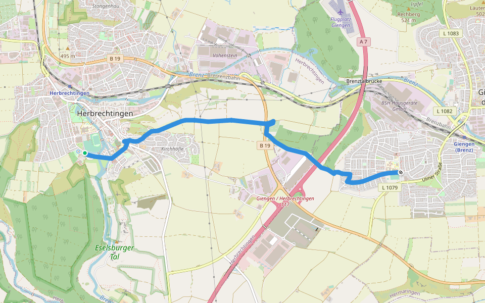 Herbrechtingen - Giengen walking route map in Herbrechtingen