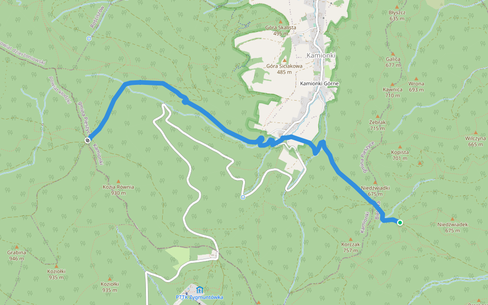 Trzy Buki - Kozie Siodło walking route map in Bielawa