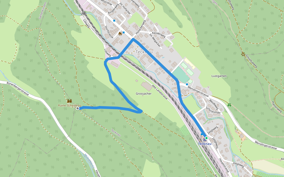 Tecknau - Ruine Schneidegg walking route map in Tecknau