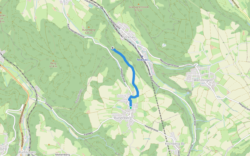 Kilchberg - Ruine Schneidegg walking route map in Rünenberg