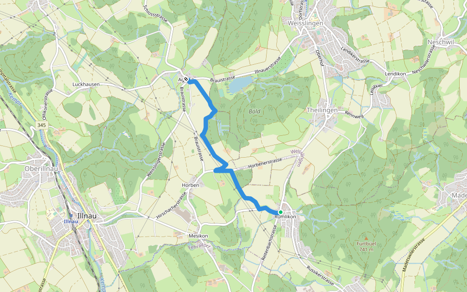 Rumlikon - Agasul walking route map in Russikon