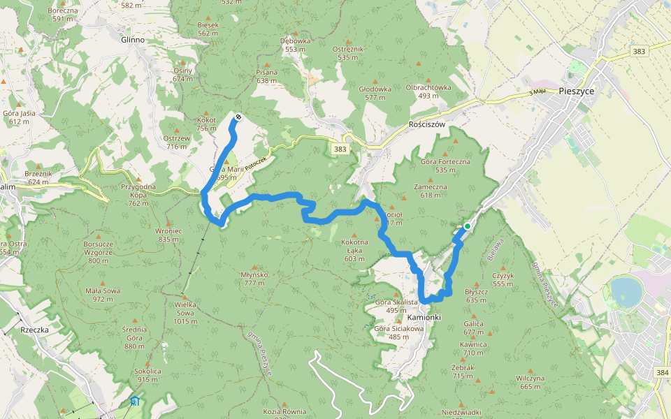 Pieszyce Mostek - Rozdroże pod Kokotem walking route map in Pieszyce