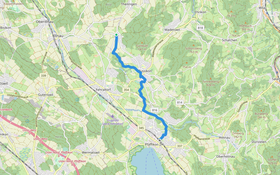 Rumlikon - Pfäffikon walking route map in Russikon