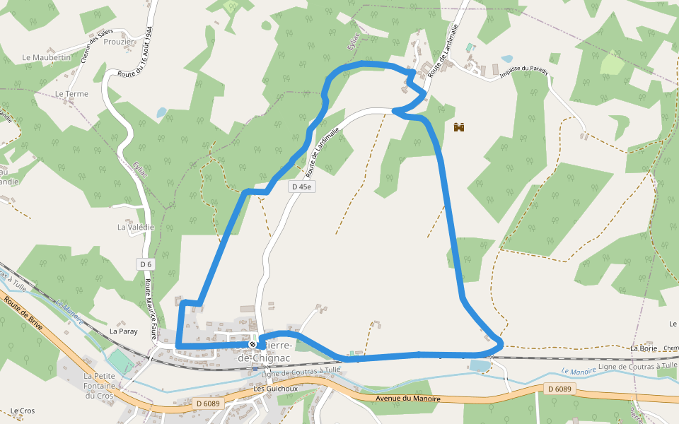 Boucle du Lavoir walking route map in Saint-Pierre-de-Chignac