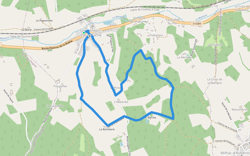 Boucle de la Tuillère (Variante courte) walking route map in Saint-Crépin-d'Auberoche