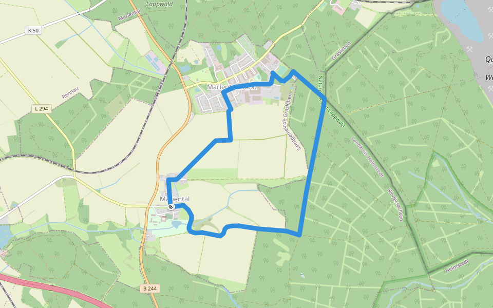 Lappwald Rundwanderweg 11 walking route map in Mariental
