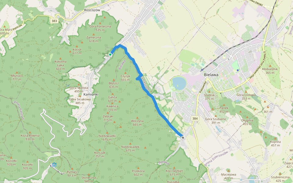 Nowa Bielawa - Pieszyce Mostek walking route map in Pieszyce