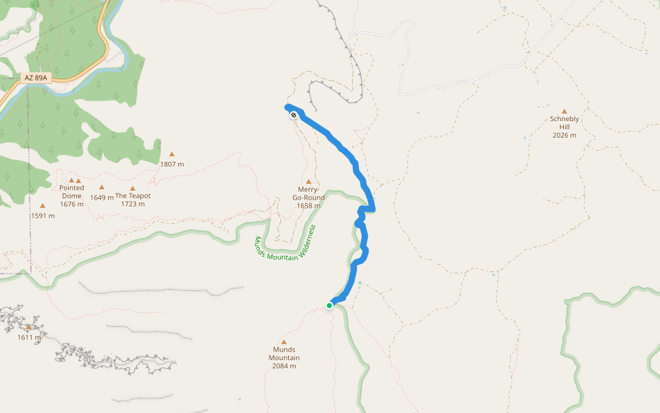 Schnebly Hill #158 walking route map in Munds Park