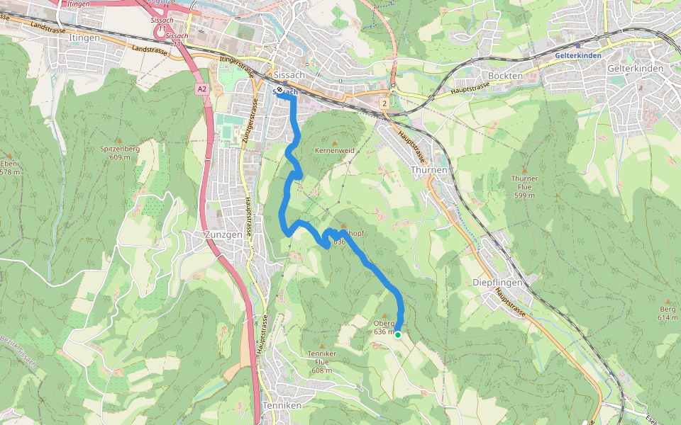 Känerkinden - Gisiberg walking route map in Tenniken