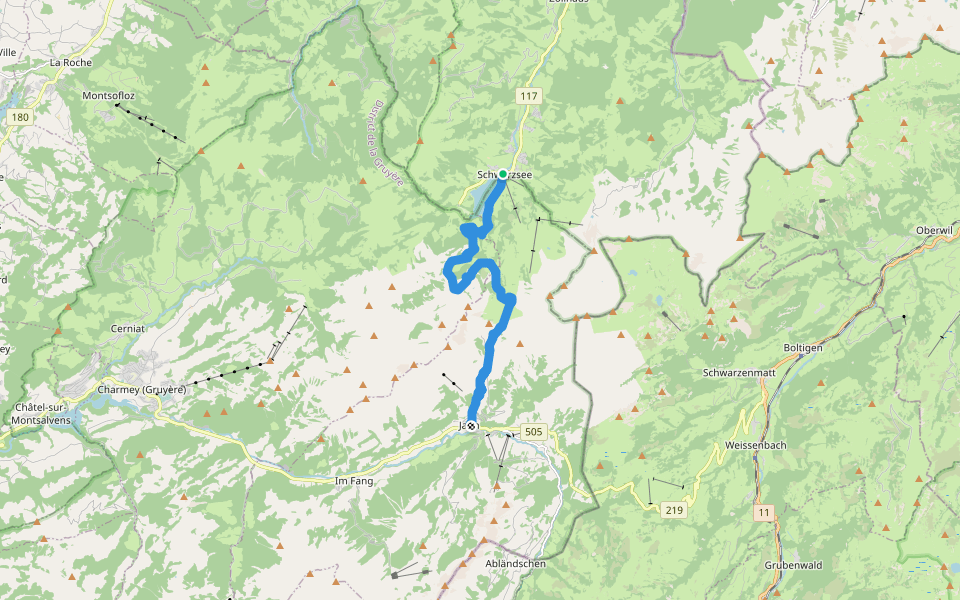 Alpenpanorama-Weg - Etappe 20 (Schwarzsee - Jaun) walking route map in Schwarzsee