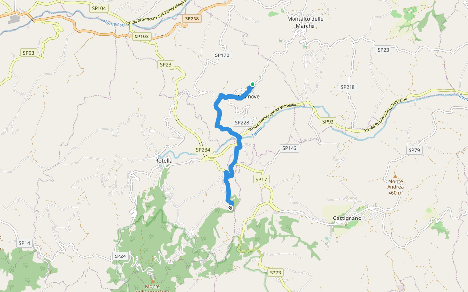 (CTP AB01) Cammino Terzo Paradiso Cuprense walking route map in Montedinove