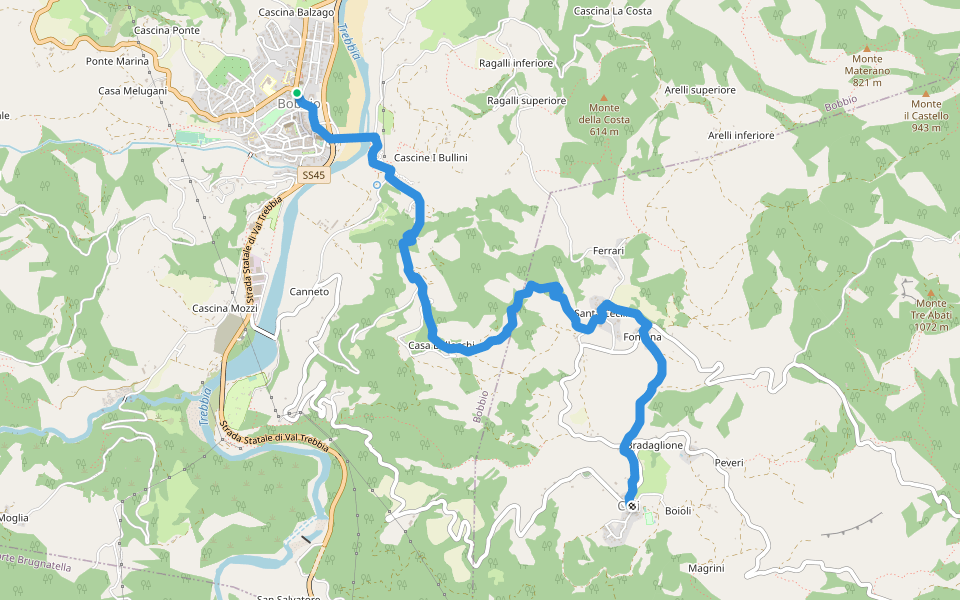 Via degli Abati: Tappa 1 walking route map in Bobbio