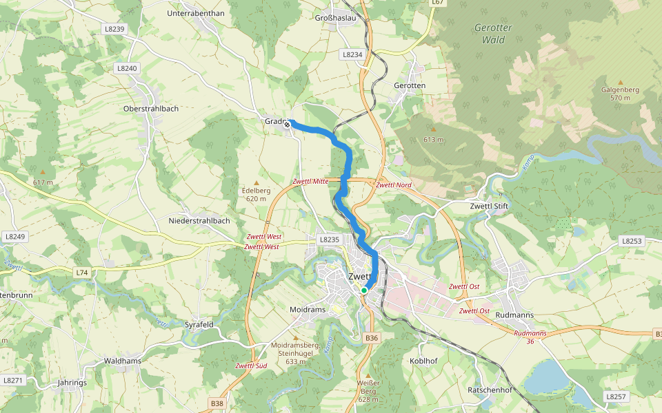 Zwettl - Gradnitz 9 walking route map in Zwettl