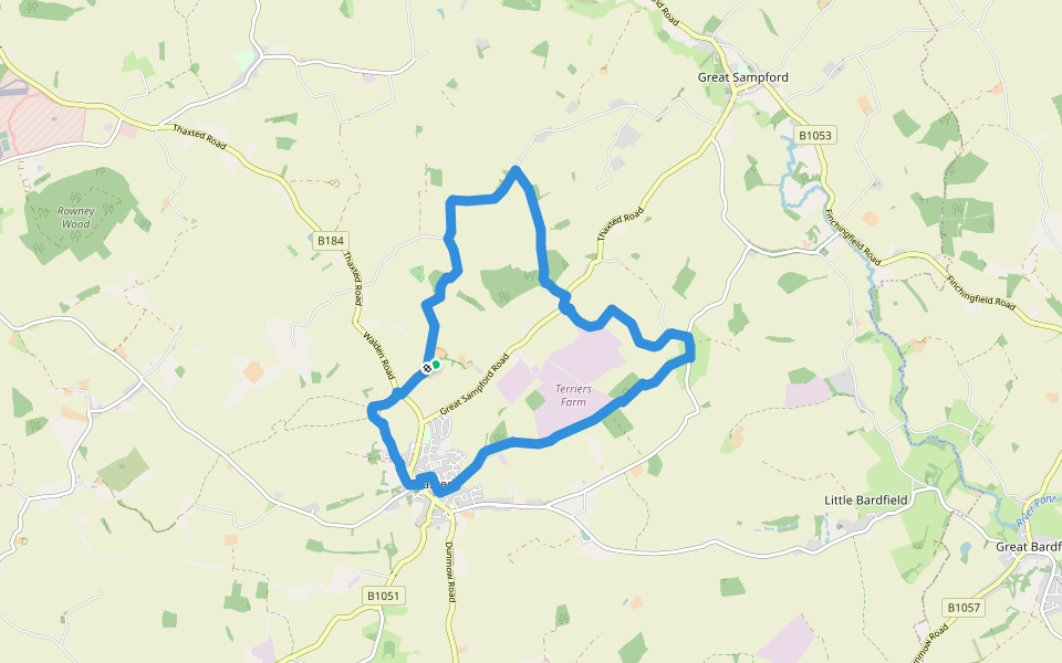 Turpin's Trail 1 walking route map in Thaxted