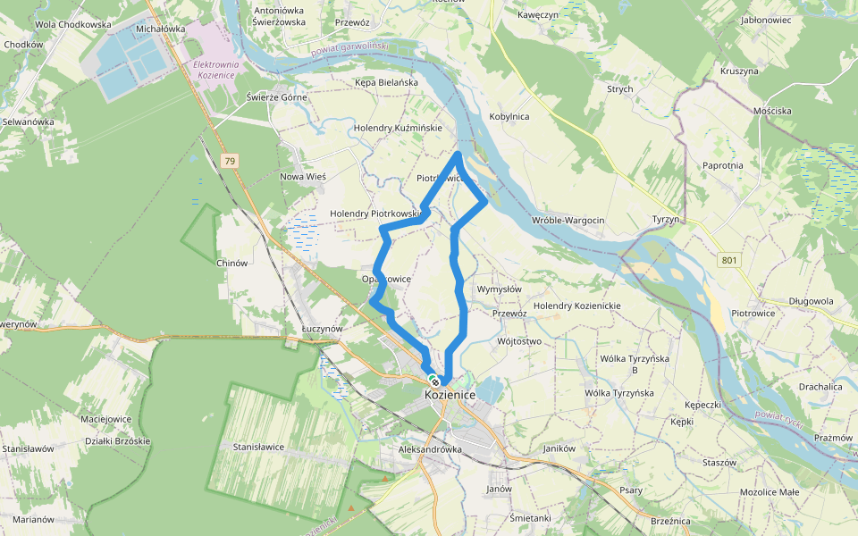Kozienice - nordic walking niebieski walking route map in Kozienice