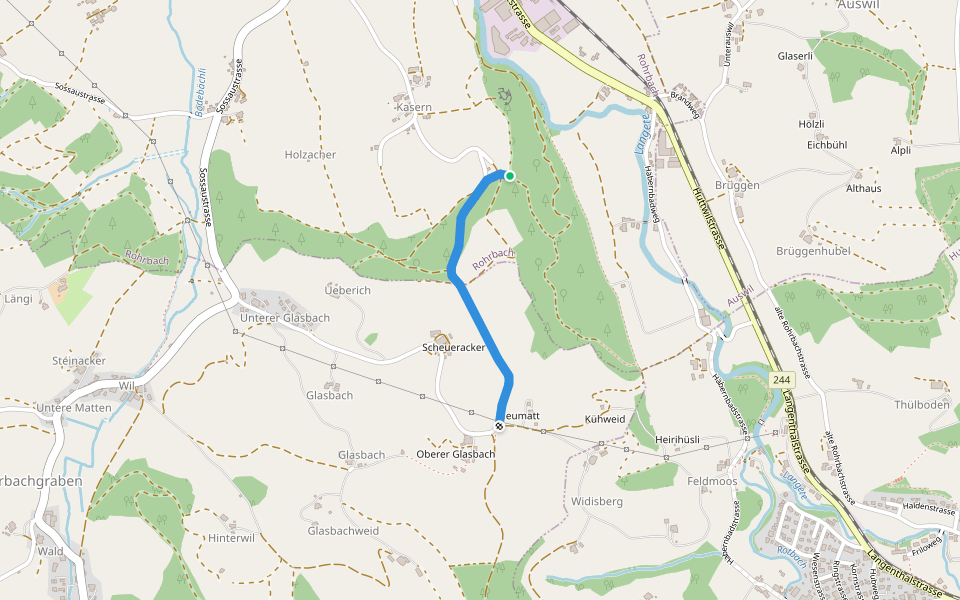 Kasern - Oberglasbach walking route map in Rohrbach