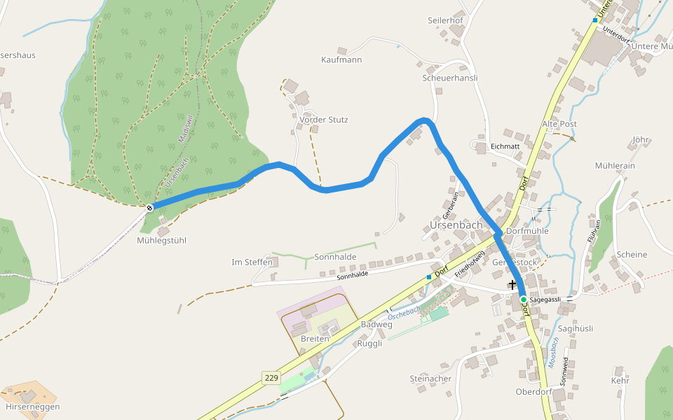 Ursenbach-Chaserentürli walking route map in Ursenbach