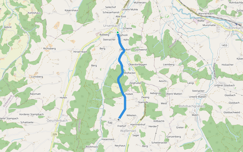 Ursenbach-Egg walking route map in Ursenbach