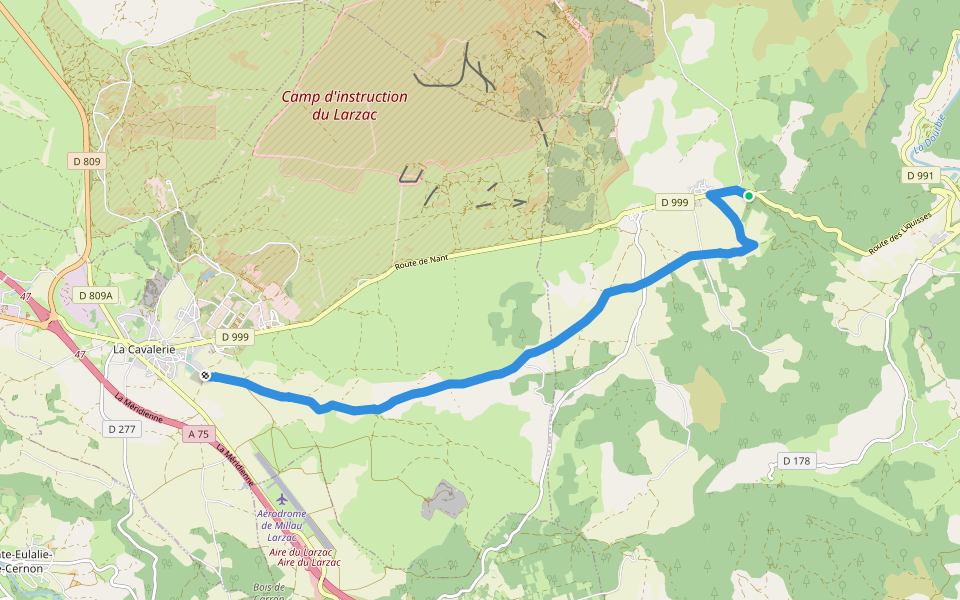 Tour du Larzac - variante Les Liquisses walking route map in Nant