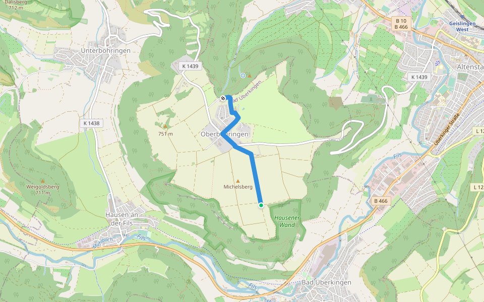 Oberböhringen - Jungfraufels walking route map in Bad Überkingen