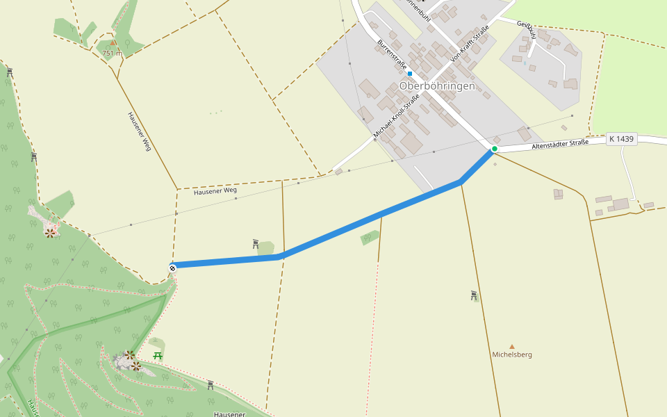 Oberböhringen - Hausener Fels walking route map in Bad Überkingen