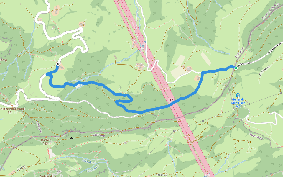 Challhöchi - Ober Belchen walking route map in Eptingen