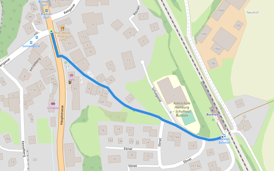 Buckten - Buckten Bahnhof walking route map in Buckten