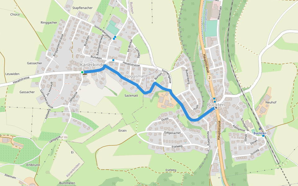 Känerkinden - Buckten walking route map in Känerkinden