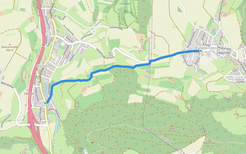 Ober Diegten - Känerkinden walking route map in Diegten