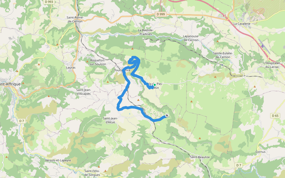 Larzac Templier et Hospitalier, variante Tournemire walking route map in Viala-du-Pas-de-Jaux