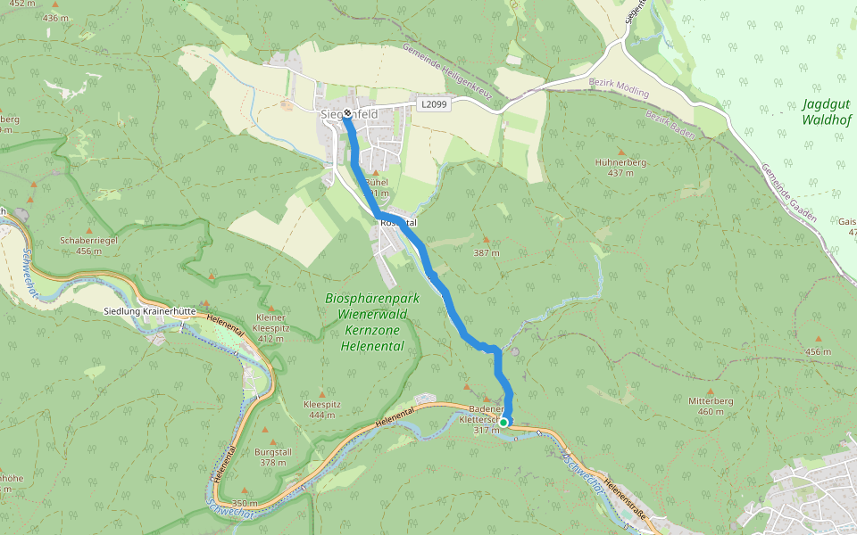 Schwechattal - Rosental - Siegenfeld walking route map in Baden