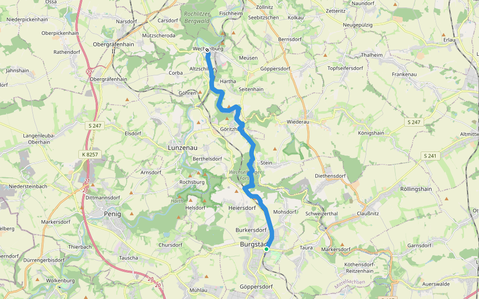 Chemnitztalweg Burgstädt – Wechselburg walking route map in Burgstädt