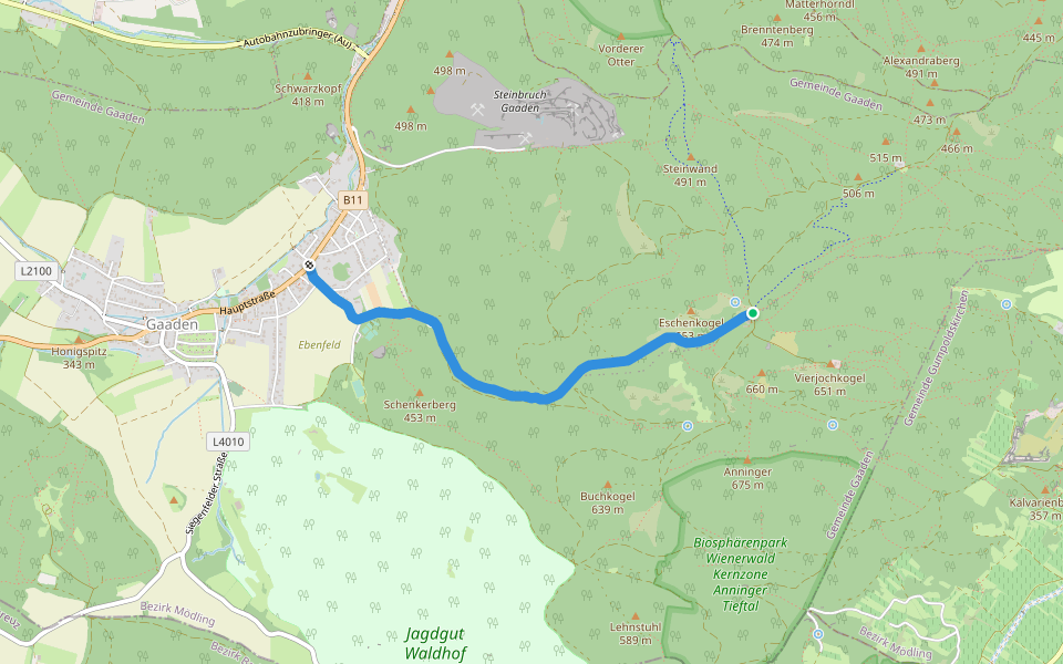 Gaaden - Anningerhaus walking route map in Gaaden bei Mödling