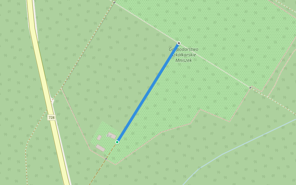 Szkółka Mniszek walking route map in Lasków
