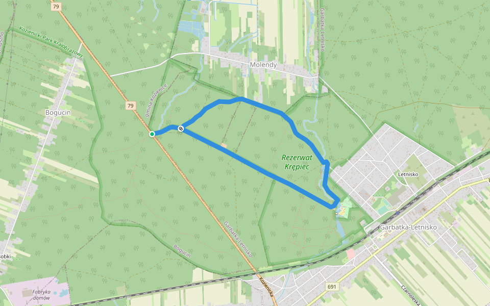 Krępiec walking route map in Garbatka-Letnisko