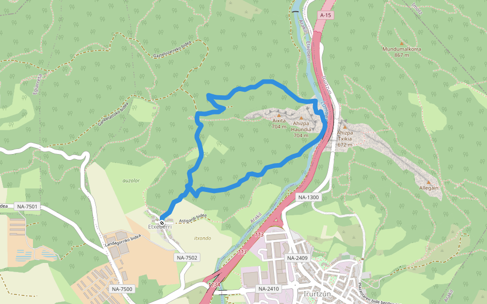 Aixita ibilbidea walking route map in Echeverri