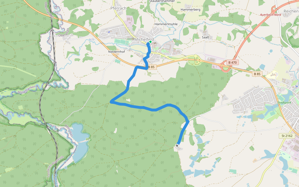 Michelfeld-Rußhütte walking route map in Auerbach in der Oberpfalz