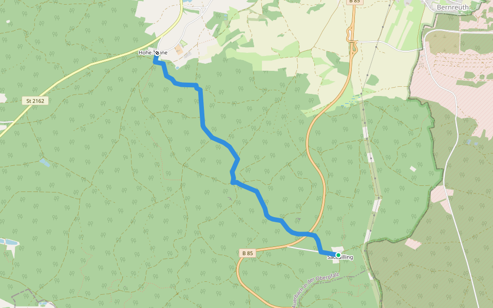 Sackdilling-Hohe Tanne walking route map in Auerbach in der Oberpfalz