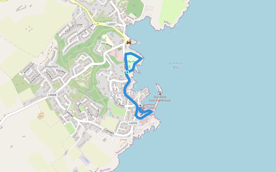 Harbour and Park walk. walking route map in Dunmore East