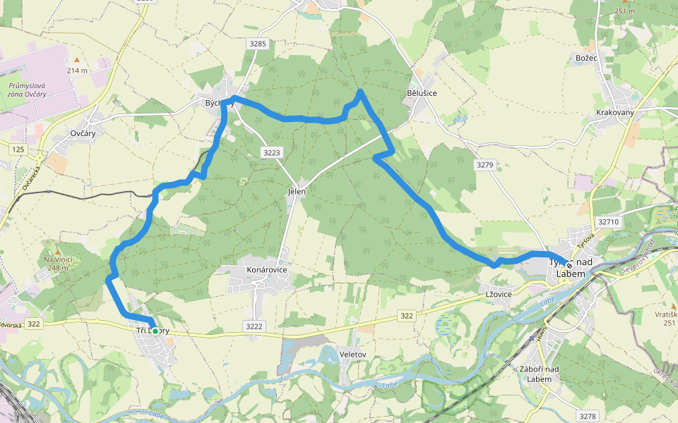 [Ž] Týnec nad Labem - Tři dvory walking route map in Tři Dvory