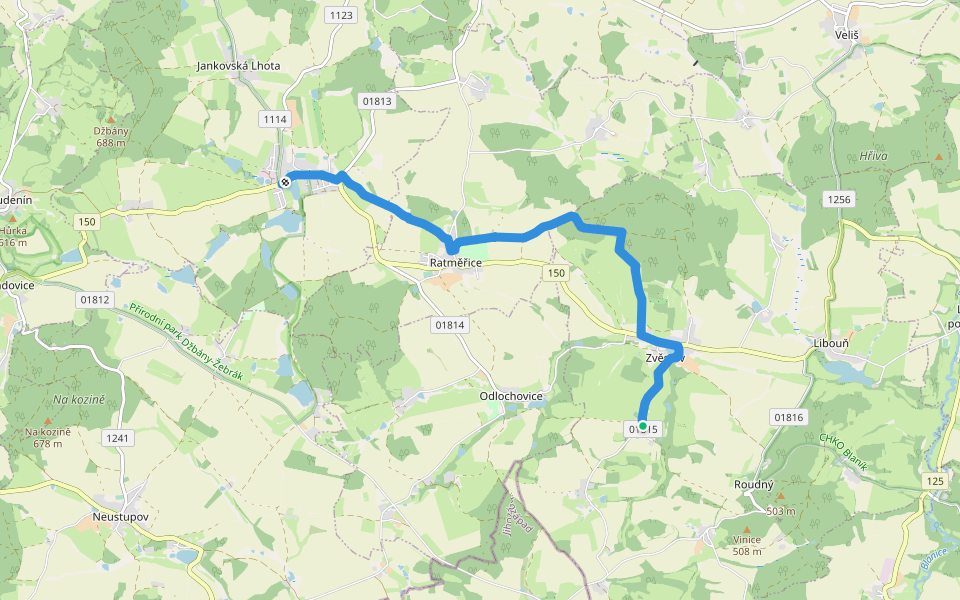 [M] Jankov - Šlapánov walking route map in Zvěstov