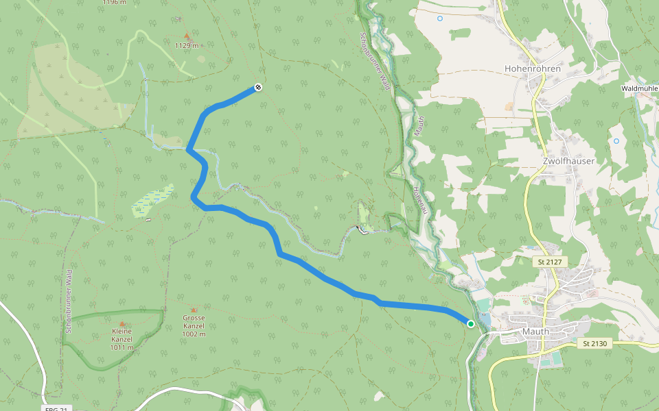 Umleitungsstrecke für Wildschutzgebiet um die Steinbachklause. walking route map in Mauth