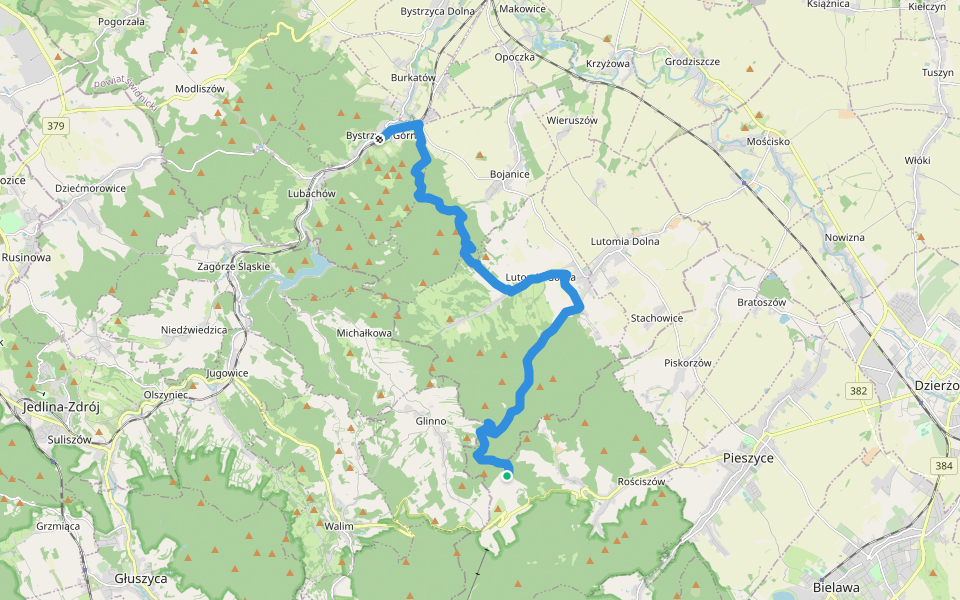 Rozdroże pod Kokotem - Bystrzyca Górna walking route map in Pieszyce