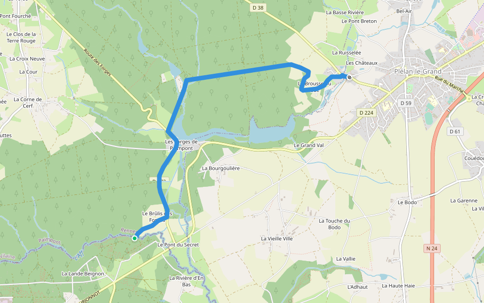 Cœur de Bretagne, variante Le Château des Forges walking route map in Beignon