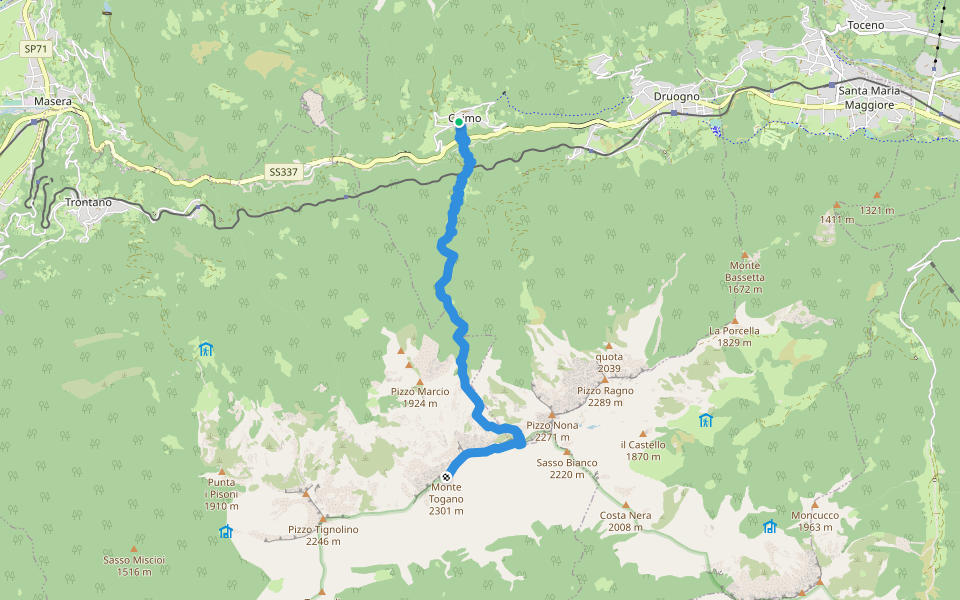 M04 - Coimo - Monte Togano walking route map in Coimo