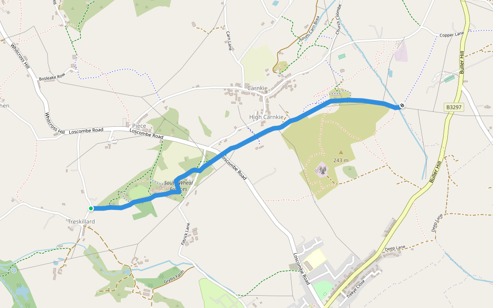 Carn Brea BR 24 Ground Truth walking route map in Treskillard