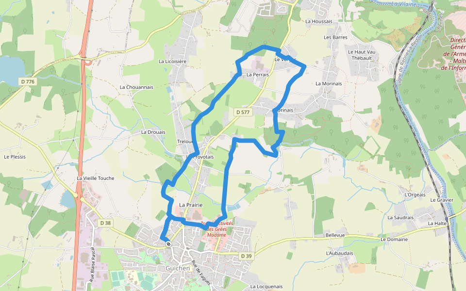 La Provostais walking route map in Guichen